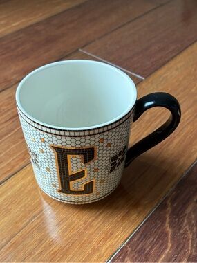 Anthropologie Bistro Tile Stoneware “E” Mug